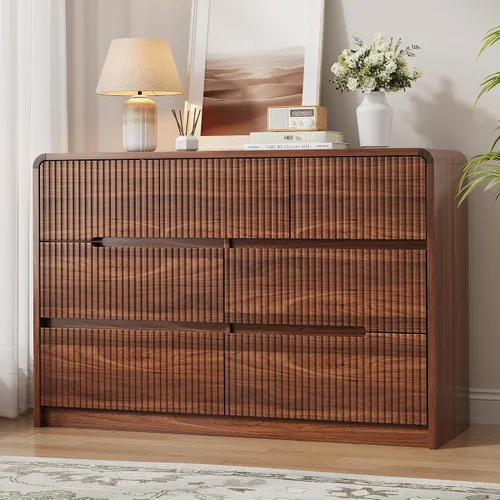 Vista 14 de Cómoda de madera negra para dormitorio, 5 cajones para almacenamiento de ropa, cómoda moderna con cajones anchos, cómoda de madera amplia para sala