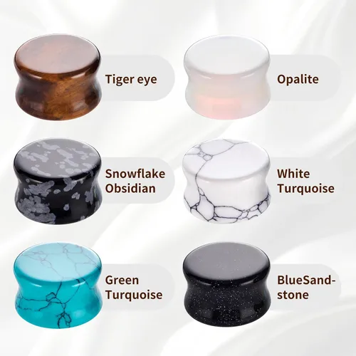 Vista 4 de Qmcandy - Juego de 6 pares 16 pares de tapones para las orejas de piedra natural, tapones de silla, calibres para las orejas, expansores, calibre