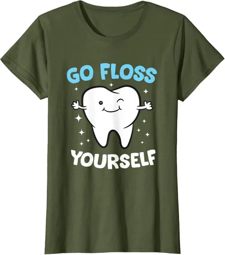 Vista 80 de Camiseta higienista dental, asistente dental, Go Floss Yourself dentista, Negro, S