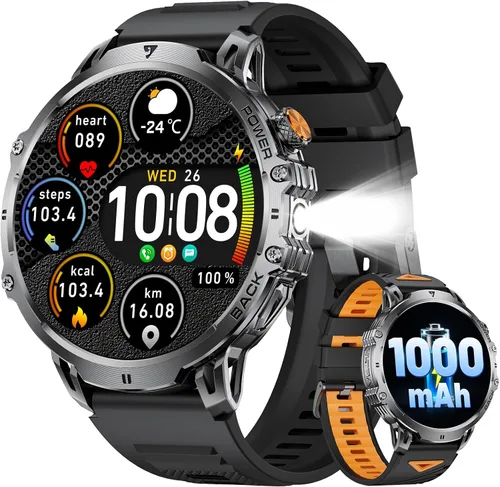 Vista 10 de Relojes inteligentes para hombres con llamadas Bluetooth, pantalla HD de 1.85 pulgadas, resistente rastreador de actividad militar con monitor