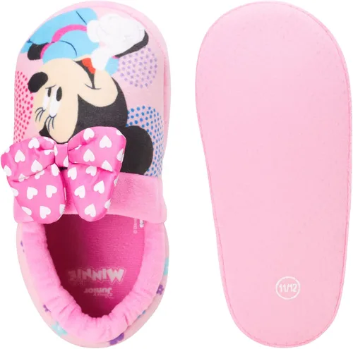 Vista 4 de Disney Girls' Minnie Mouse Slippers - Plush Fuzzy Slippers, Non-Skid Sole (ToddlerLittle GirlBig Girl)