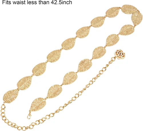 Vista 3 de Coucoland Cinturón de cadena de cintura ajustable para mujer, diseño de hoja de metal para vestido, Oro