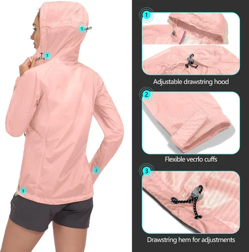 Vista 4 de Little Donkey Andy Chaquetas de lluvia impermeables para mujer, ligeras, UPF50, para senderismo, viajes, pesca