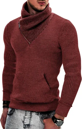 Vista 13 de COOFANDY - Suéteres de cuello chal para hombre de punto con cuello de tortuga, cuello alto, ajustado, con bolsillos Verde militar