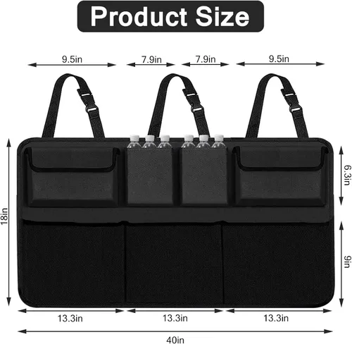 Vista 2 de Snuopfy Organizador y almacenamiento para maletero de automóvil, organizador colgante para asiento trasero para SUV, camión, MPV, camioneta, bolsa 7