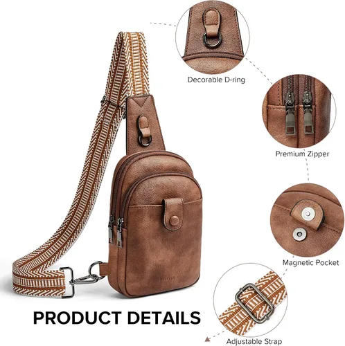 Vista 4 de Rotora Bolso bandolera pequeño para mujer, bolso cruzado para mujer, a la moda, riñonera cruzada en el pecho para hombres