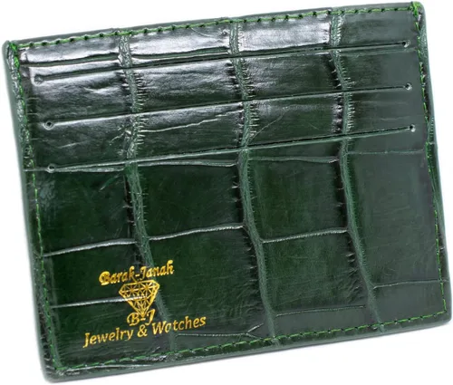 Vista 2 de Cartera hecha a mano de cocodrilo real de cocodrilo para hombres y mujeres, Verde, Cartera delgada