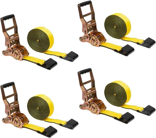 Vista 9 de Mytee Products Correas de trinquete de gancho plano de 4 pulgadas, correas de amarre de trinquete resistentes de 4 x 20 pies con ganchos planos