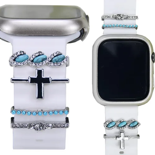 Vista 10 de Abrazaderas de Correa de Reloj - Anillos Decorativos Compatibles con Correas de Cuero de Silicona para Apple Watch - Accesorios de Correa Deslizante
