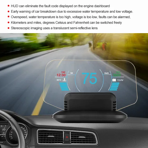 Vista 5 de HUD para coche, pantalla frontal, indicador OBD2, C1 OBD2 y GPS LED OBD coche HUD pantalla frontal velocímetro proyector sistema herramienta