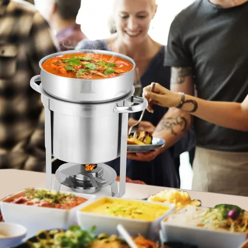 Vista 7 de Calentador de sopa redondo de acero inoxidable de 7 cuartos de galón, paquete de 2 Soup Chafer, Include Pot Lid & Fuel Holder, Commercial Soup Pot