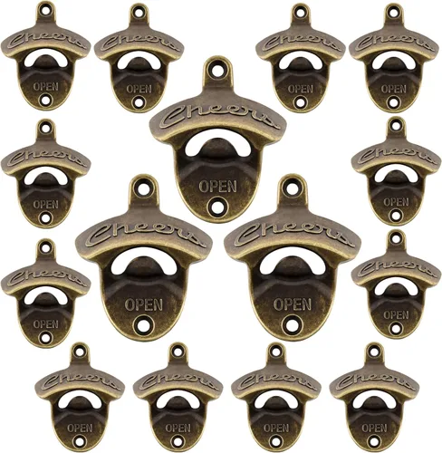 Vista 30 de Abridor de botellas de latón para montar en la pared, estilo vintage, bronce antiguo (paquete de 2)