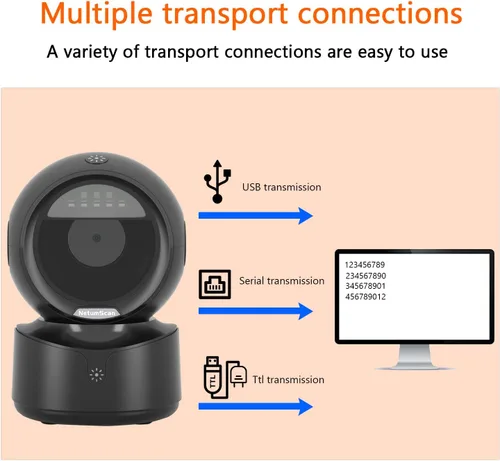 Vista 7 de NetumScan Escáner de código de barras omnidireccional automático de escritorio, lector de código de barras QR con cable USB manos libres, detección