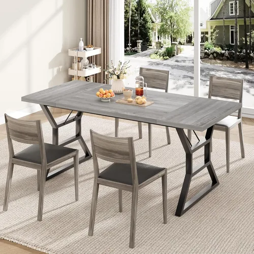 Vista 6 de GarveeHome Mesa de comedor grande de 70.9 pulgadas para 6, mesa de cocina rectangular con patas de metal resistentes, mesa de comedor de madera