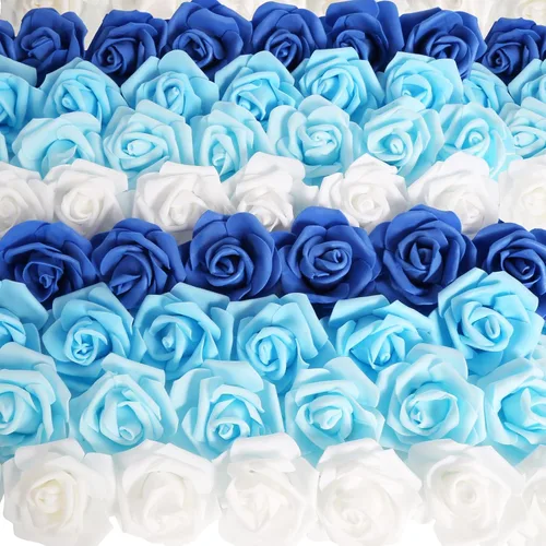 Vista 11 de 100 PCS Rosas de Espuma Azul Bebé Flores Artificiales Flores de Espuma Azul a Granel Sin Tallo Rosas Falsas para Bricolaje Centros de Mesa de Boda