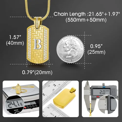 Vista 4 de ETEVON 18K Gold Plated Initial Necklace Gold Stainless Steel Letter Pendant Necklace Hip Hop Square Chain Jewelry Gift for Men Boy Birthday
