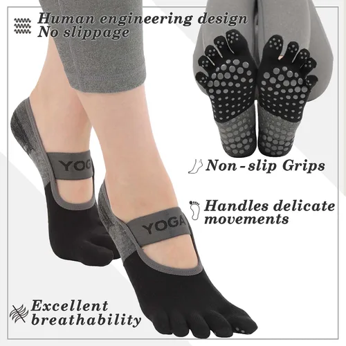 Vista 2 de QQOLi Calcetines de yoga antideslizantes Agarre fuerte y cinco dedos para mujeres, pilates, soporte deportivo antideslizante, cojín para mujer