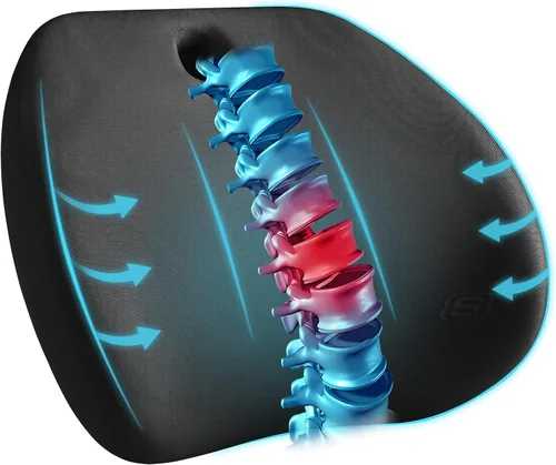 Vista 11 de Skechers Almohada de apoyo lumbar para silla de oficina, almohada lumbar de espuma viscoelástica, almohada lumbar para alivio del dolor de espalda