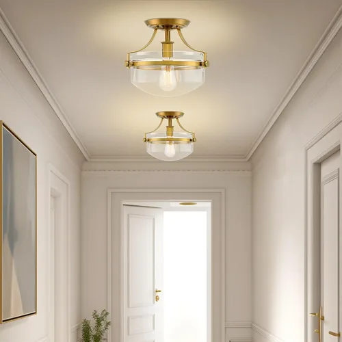 Vista 3 de Kira Home Zurich 12" Modern Schoolhouse Semi-Flush Mount Ceiling Light Latón Cálido