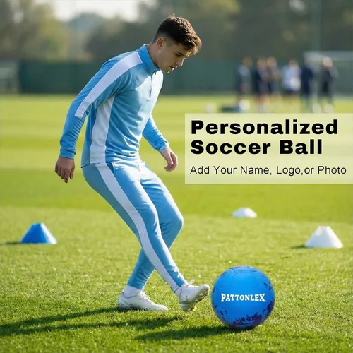 Vista 2 de Balón de fútbol personalizado – Nombre, foto, número o logotipo – Pelota de partido y entrenamiento de tamaño oficial 5 – Pelota de regalo de cuero