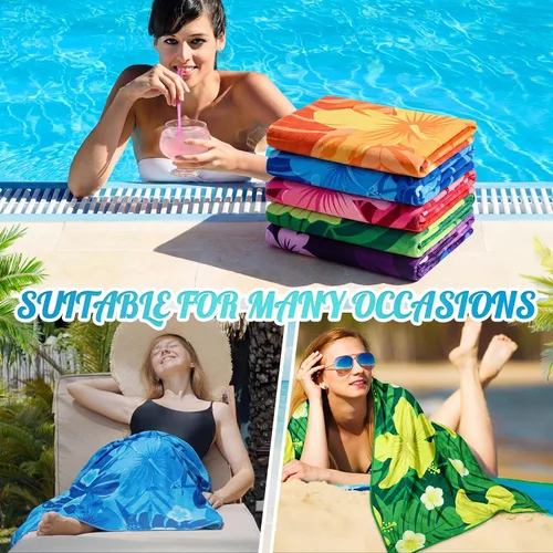 Vista 5 de Kinlop 6 Pcs Beach Towels Microfiber Large Sand Free Towels Quick Dry Towel Adults Absorbent Bath Towel Blanket for Travel Camping Swim 59 x 28 Inch