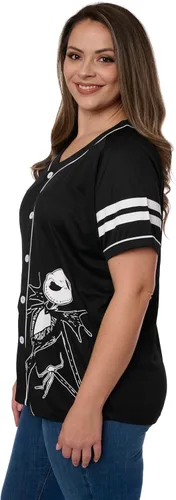 Vista 2 de Disney Mickey Mouse Stitch Jack Skellington - Camiseta para mujer, con botones frontales, talla grande