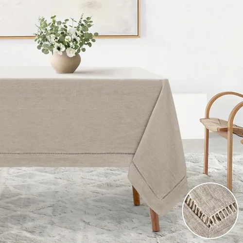 Vista 17 de Linen World - Mantel de lino de otoño de 90 x 60 pulgadas, mantel rectangular lavable de lino francés para comedor, al aire libre, bodas