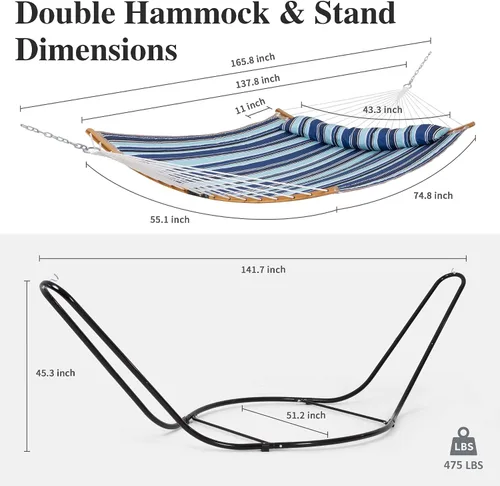 Vista 6 de SUNCREAT Hamacas Hamaca Portátil para Exteriores con Soporte, Capacidad de 475 libras, Hamaca Doble Resistente con Soporte Incluido, Patente
