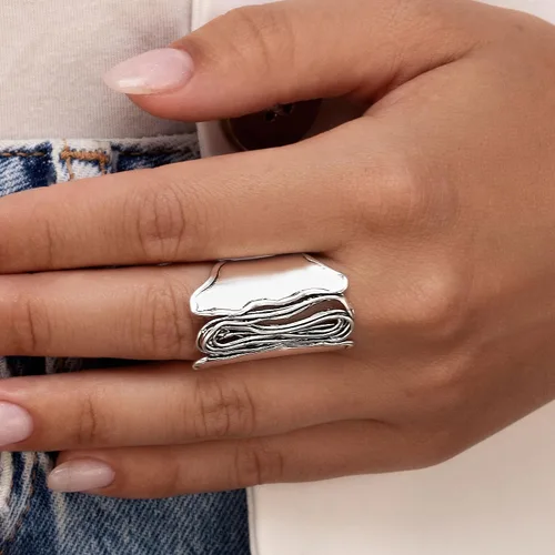 Vista 2 de JEAN RACHEL JEWELRY Anillo de plata de ley 925 Anillo de escudo contemporáneo con envoltura de alambre de diseño vintage, hipoalergénico, sin plomo