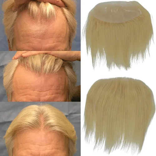 Vista 21 de Voloria Tupé de cabello humano 100 % de piel sintética para hombre, peluca frontal para retroceso, sistemas de reemplazo de línea capilar natural
