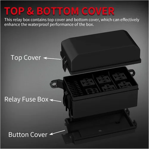 Vista 4 de NANZU Caja de relé de 12 V, 6 ranuras, bloque de relé de 6 vías, caja de fusibles ATC/ATO, bloque de fusibles con relé, kit impermeable universal
