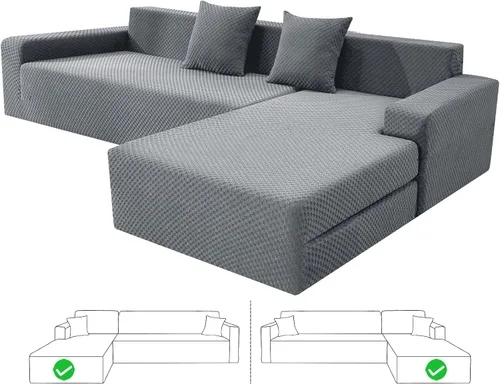 Vista 20 de ZNSAYOTX Fundas para sofá modular, fundas elásticas de jacquard con parte inferior elástica para sofá modular en forma de L, 2 protectores de sofá