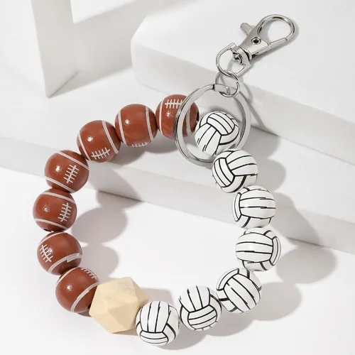 Vista 2 de tenghong2021 Llavero con dije de béisbol de madera de softbol, pulsera para mujeres y hombres, deportista, regalo de regreso a casa