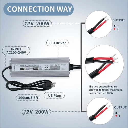Vista 2 de Fuente de alimentación LED 12 V 400 W IP67 controlador LED impermeable 100-240 V CA a 12 V CC 33.3 A transformador de bajo voltaje convertidor