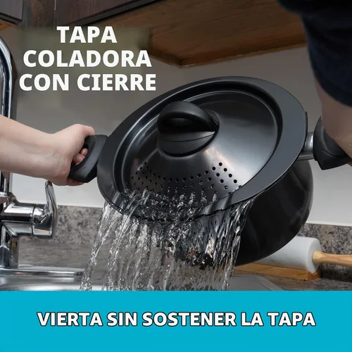 Vista 3 de Bialetti- 7265 Oval 5.5 cuarto de pasta olla con tapa de colador, antiadherente, 1, negro