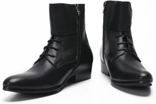 Vista 5 de Santimon Botas vaqueras para hombre, vestido formal, botas Chelsea de cuero genuino, botas casuales Patry de moda occidental, formal, baile