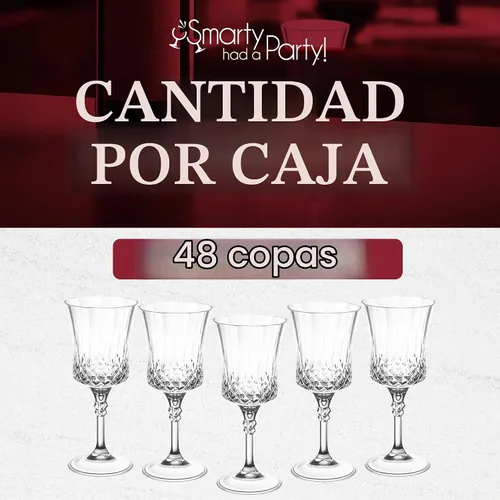 Vista 6 de Smarty Had A Party Copas de vino de plástico, paquete de 48 copas de vino desechables grandes de 11 onzas con tallo, vasos transparentes resistentes