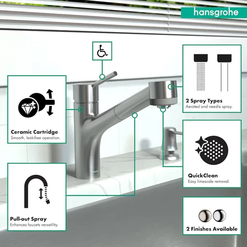 Vista 5 de hansgrohe Talis S 06462860 - Grifo de cocina de acero inoxidable con pulverizador extraíble, grifo para fregadero de cocina, óptica de acero