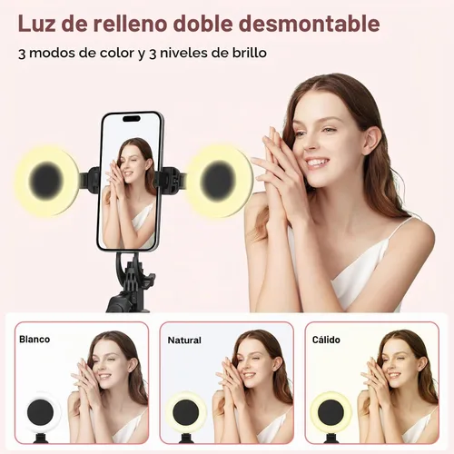 Vista 2 de Kit de vlogging de 70 pulgadas, trípode de metal para selfie stick para trípode con micrófono rosa