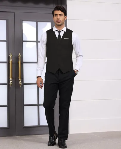 Vista 4 de Chaleco formal de negocios para hombre, chaleco ajustado con cuello en V, traje de esmoquin