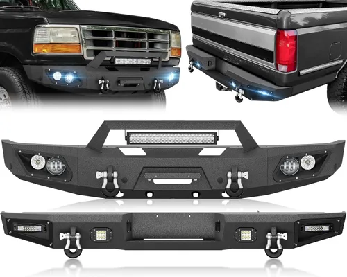 Vista 13 de YZONA Parachoques delantero y trasero compatible con Land Rover Discovery 2 1999-2004 Parachoques Rock Crawler con placa de cabrestante, receptor