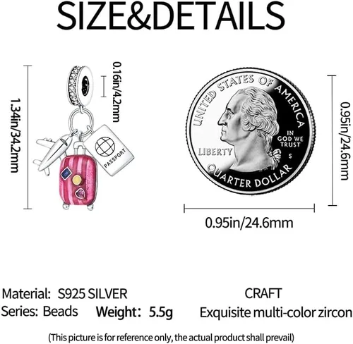 Vista 5 de Bead Charms fit Pandora Bracelet, 925 Sterling Silver Pendant Charm with 5A Cubic Zirconia for Necklace and Bracelet Birthday Mothers Day Jewelry