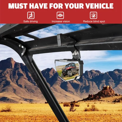 Vista 2 de HAKA TOUGH Espejo retrovisor central para Can Am Defender/Polaris Ranger, UTV Espejo retrovisor ancho convexo para Ranger 570 900 xp 1000 Crew