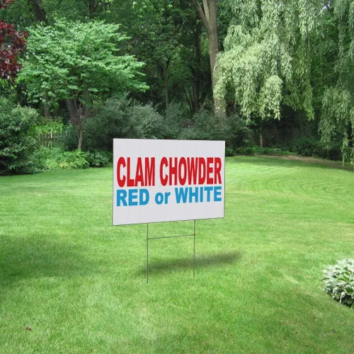 Vista 3 de Fastasticdeals Weatherproof Yard Sign Clam Chowder Red Or White Blue Food Bar Restaurant Truck Lawn Garden 18x12 Inches 1 Side Print