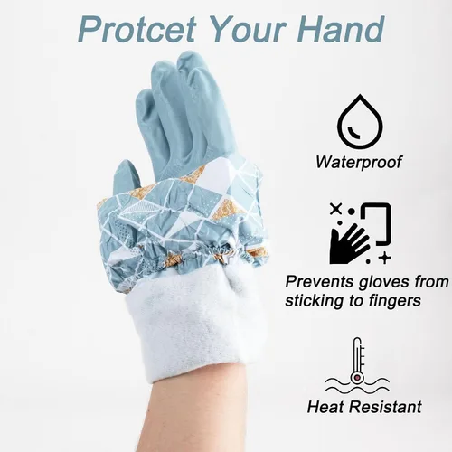 Vista 3 de 3 guantes de limpieza para lavavajillas con forro flocado de algodón, reutilizables, sin látex, impermeables, guantes de cocina para lavandería