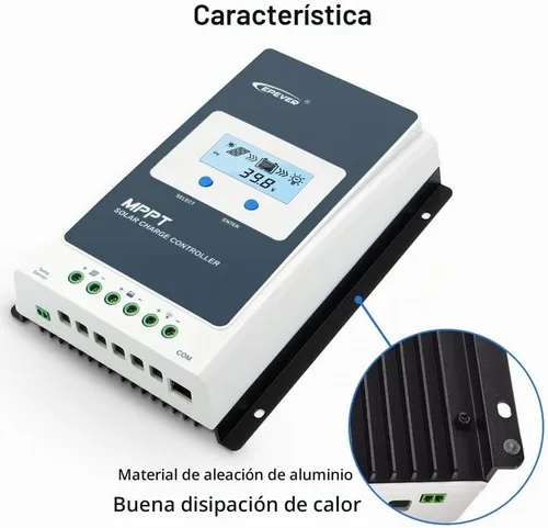 Vista 5 de EPEVER Controlador de carga solar 10A MPPT 12V/24V Auto Max.PV 100V Entrada Negativa Panel Solar Regulador de carga con MT50 Medidor remoto Sensor