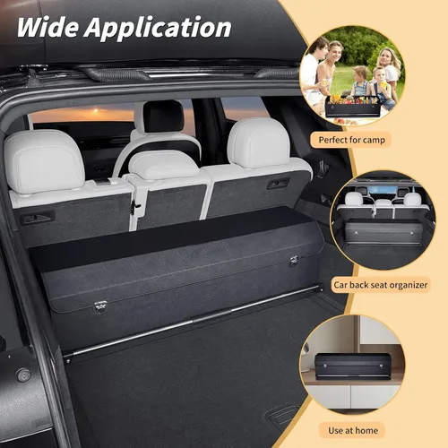 Vista 7 de Organizador de maletero para SUV, organizador plegable de cuero para maletero de automóvil con tapa, almacenamiento de automóvil para sedanes, Negro