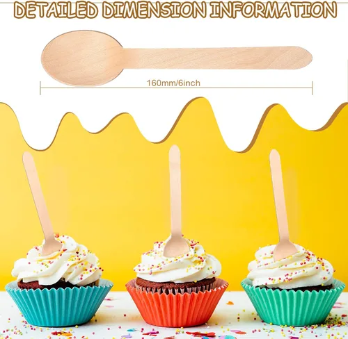 Vista 3 de Zubebe Paquete de 500 cucharas de madera desechables de 6.3 pulgadas, cucharas de madera lisas para comer sopa, café, chocolate, helado, pastel