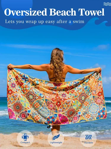 Vista 6 de OCOOPA - Toalla de playa de microfibra que no retiene arena, toalla de viaje de gran tamaño, accesorios de playa ligeros y compactos, toallas