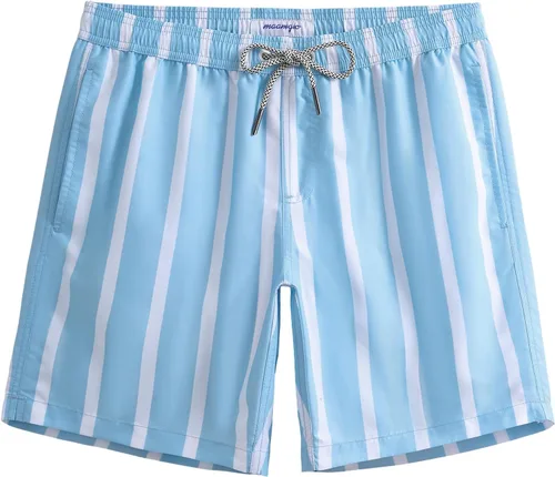 Vista 11 de maamgic Traje de baño para hombre, de secado rápido, con forro de malla, divertido traje de baño de 7 pulgadas Raya azul